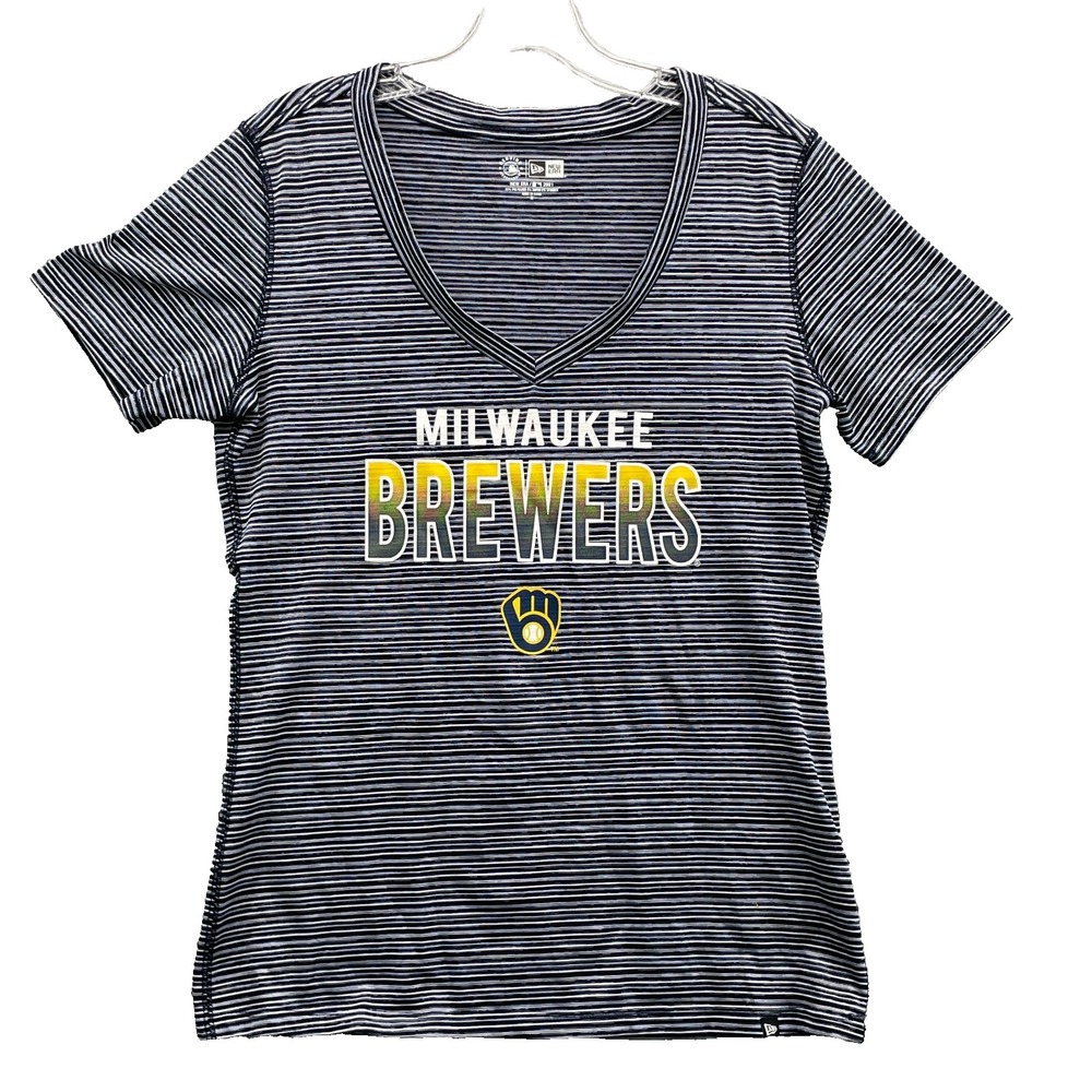 MLB Milwaukee Brewers T-Shirt Women's Medium Striped Baseball Sports Performance